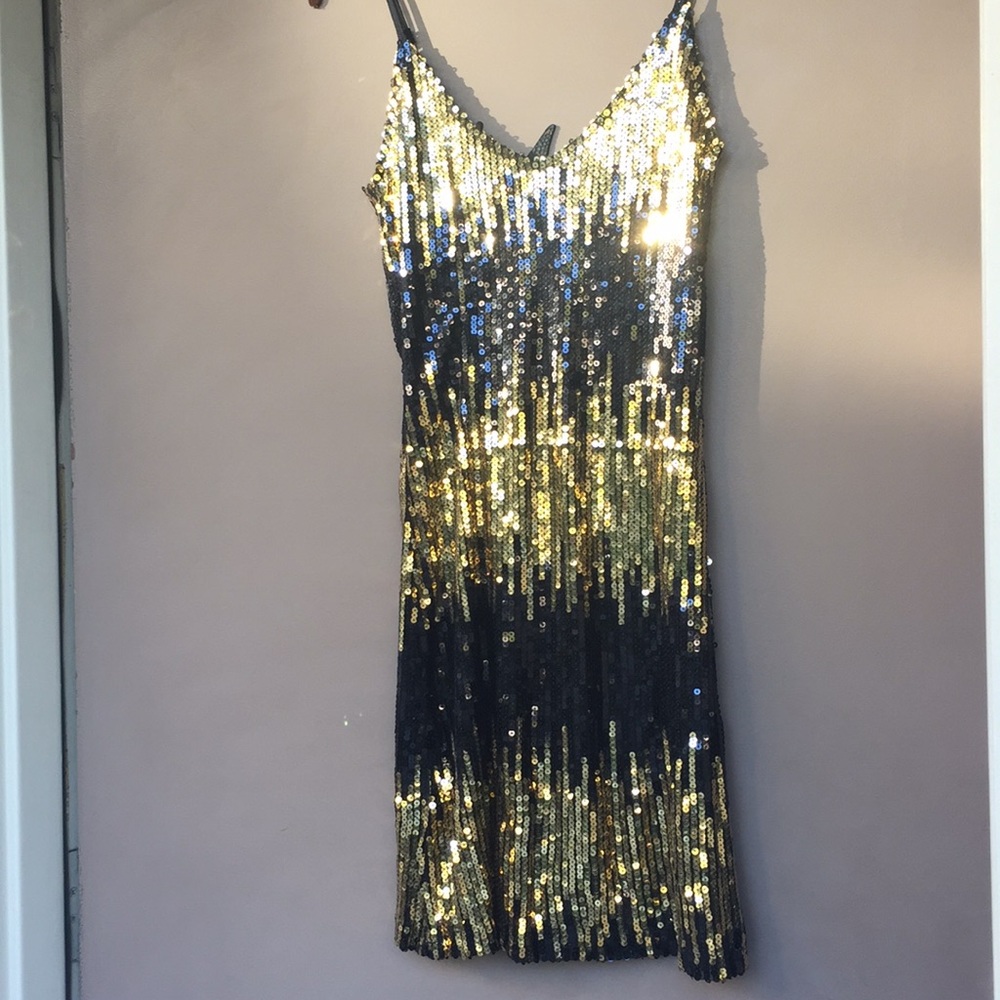 LUXE Evening  black and gold sequin Dress/ XS - Picture 4 of 7